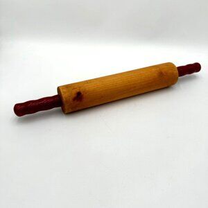 Vintage Wood Rolling Pin with  Red Painted Handle beautiful wood tones and color